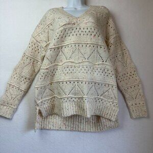 Sundance Sweater Women’s M Ivory‎ Confetti Open Weave V Neck Oversized